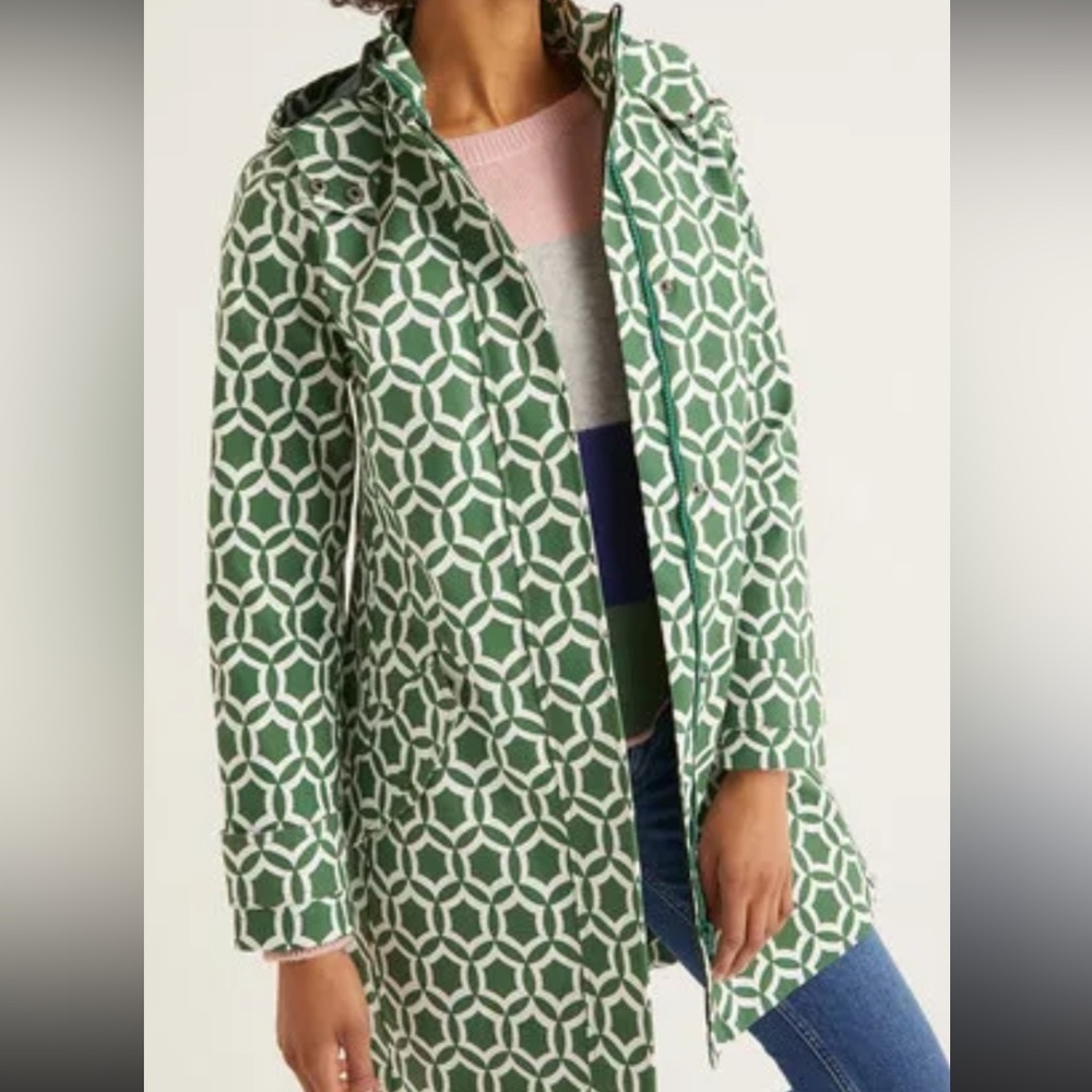 Boden Suki Waterproof green and white geometric patterned hooded XL jacket - Picture 8 of 8